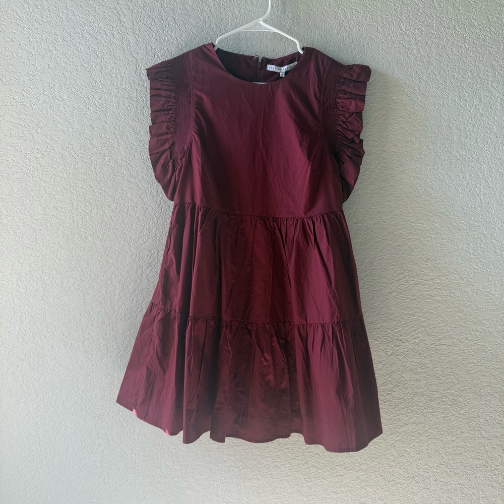 English Factory Maroon Dress with Ruffle Sleeves NWT